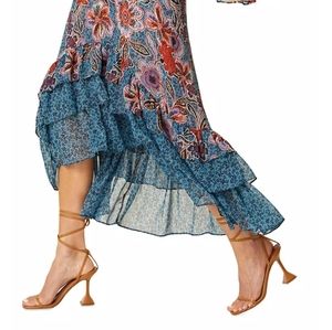 NWT MISA Esti Floral High-Low Midi-Skirt Sz SMALL